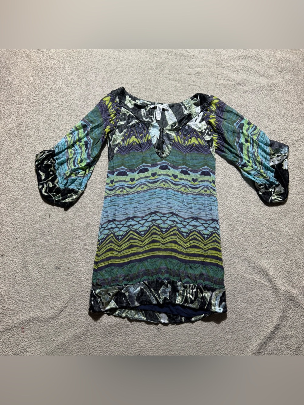 Diane Von Furstenburg Dress Womens 2 Silk Tunic Tabalah Abstract Wave Print
